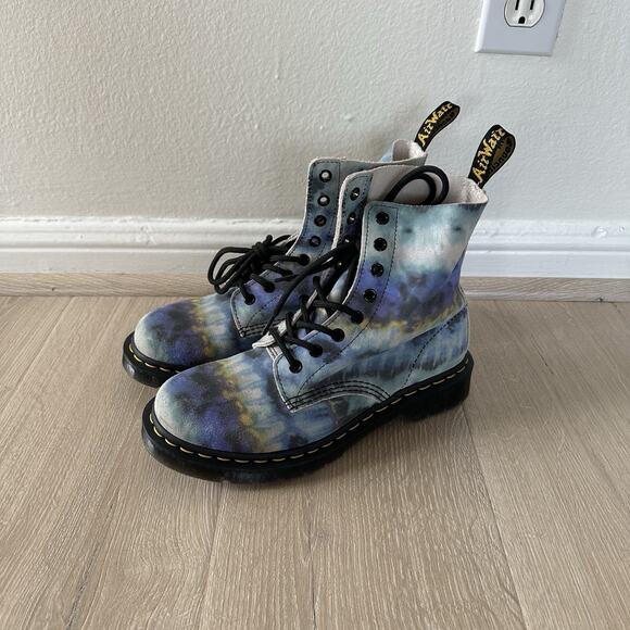 Dr Martens Pascal Tie Dye Blue Leather Boots Colorful Comfy 27242 - Picture 2 of 10